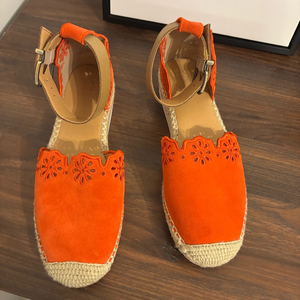 Crown Vintage Brixie Red Orange Espadrille Wedge Sandals with Ankle Strap - Picture 3 of 11